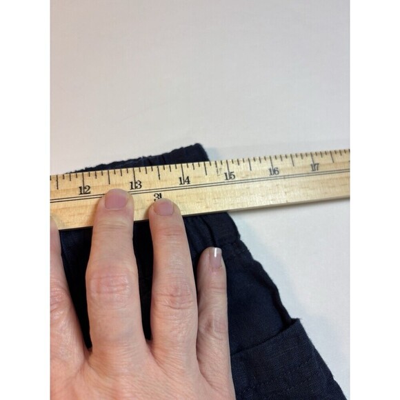 Athleta Cabo Linen 4" Short Shorts Navy Blue 4 Drawstring Waist Pockets - Picture 5 of 11